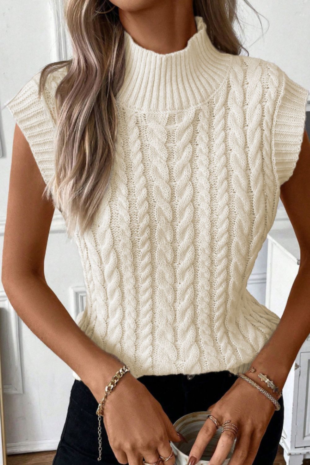 Zephariel Cable Knit Turtleneck Sweater Vest