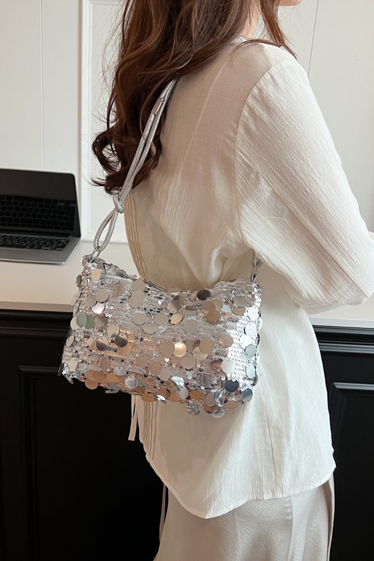 Zephariel Sequin Knotted Straps Shoulder Bag