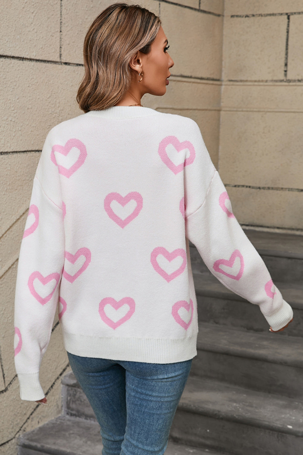 Zephariel Heart Round Neck Dropped Shoulder Long Sleeve Sweater