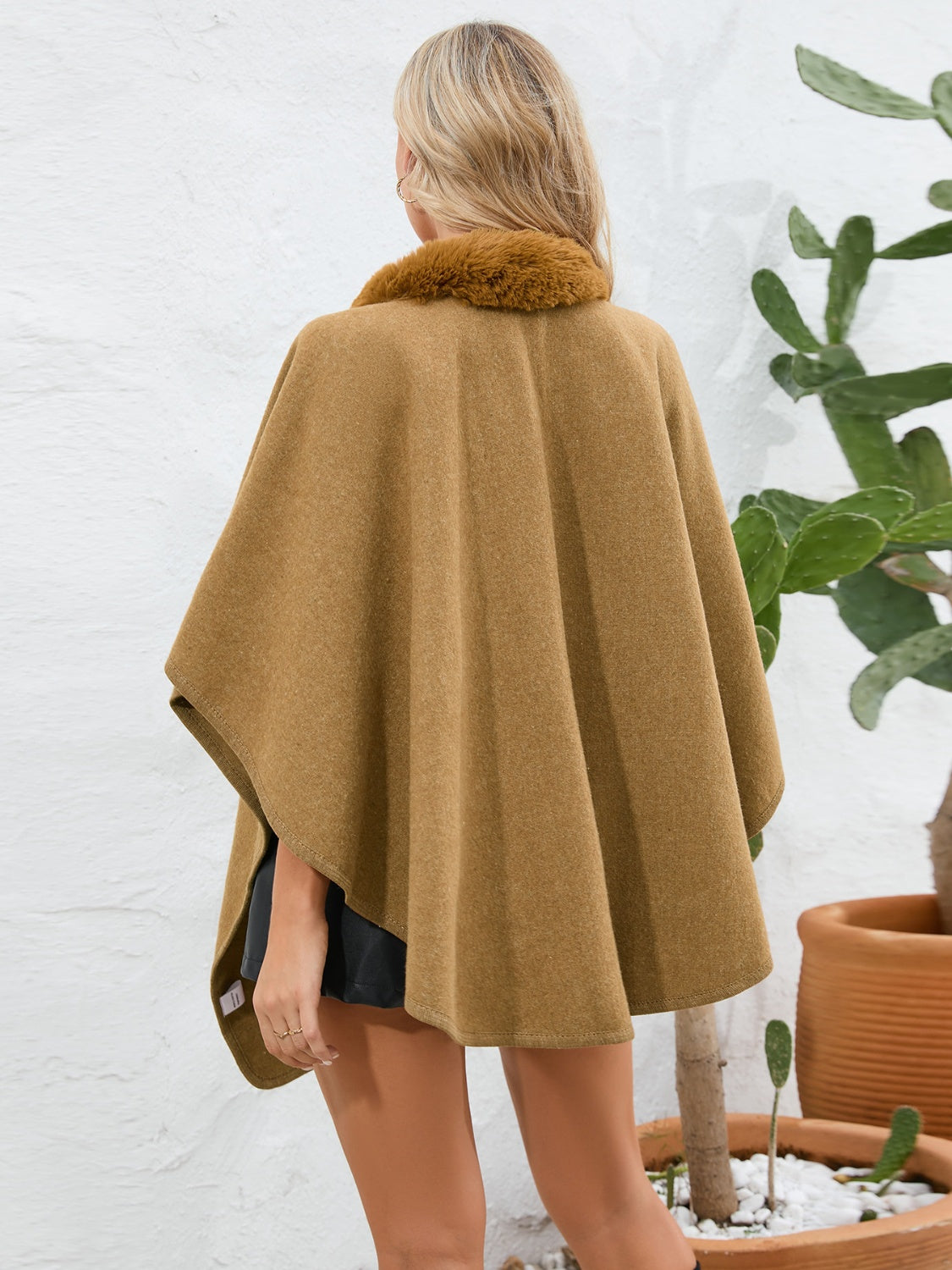 Zephariel Fuzzy Trim Open Front Poncho