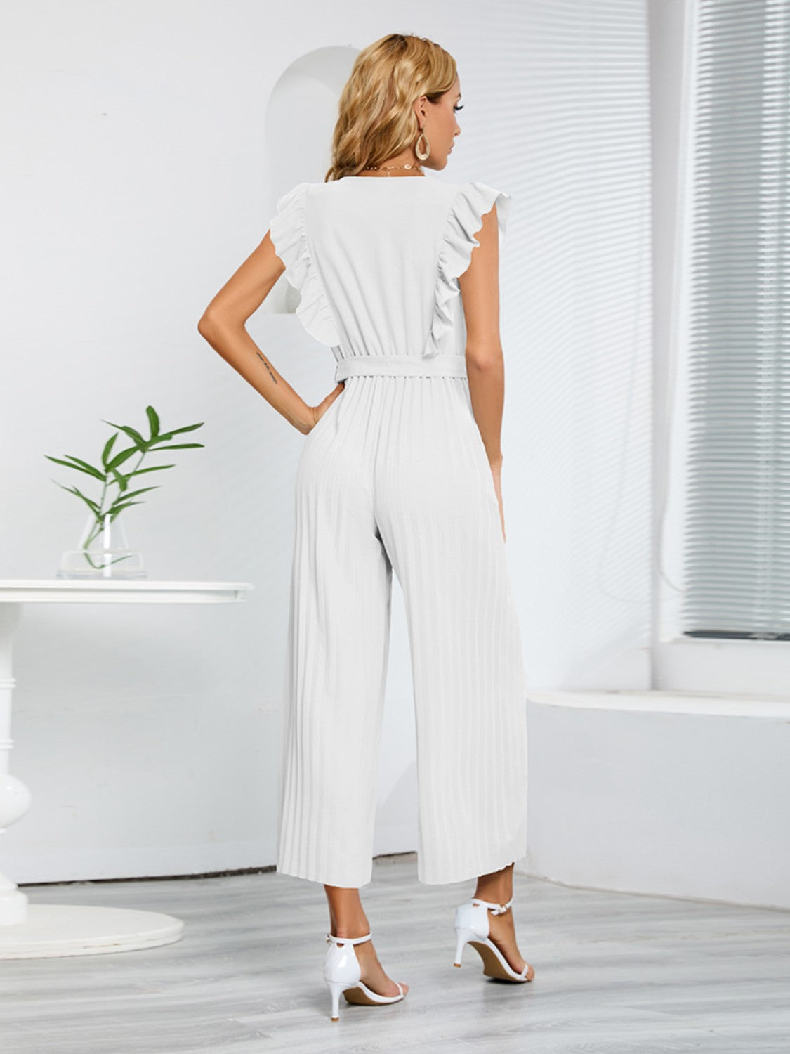 Zephariel Ruffled Surplice Cap Sleeve Jumpsuit