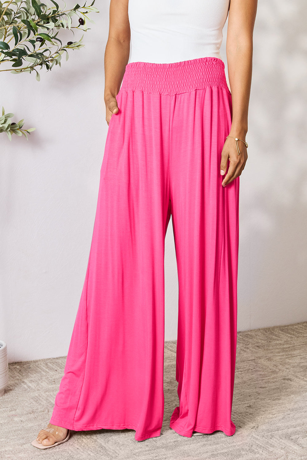 Zephariel  Smocked Wide Waistband Wide Leg Pants