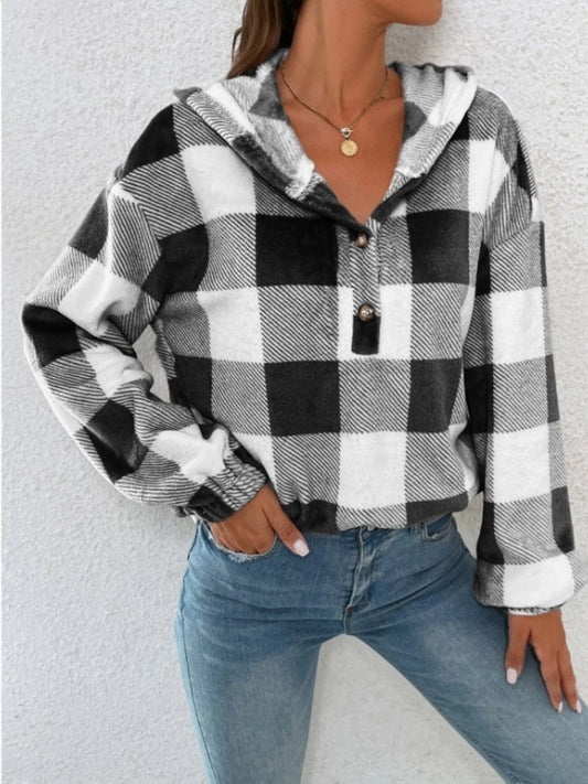 Zephariel Plaid Half Button Long Sleeve Hoodie