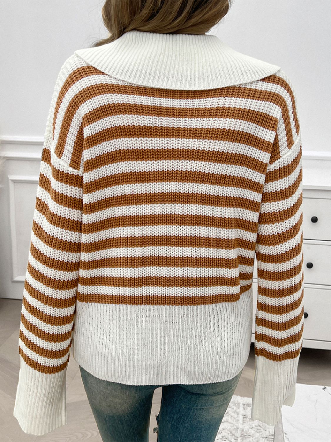 Zephariel Striped Collared Neck Long Sleeve Sweater