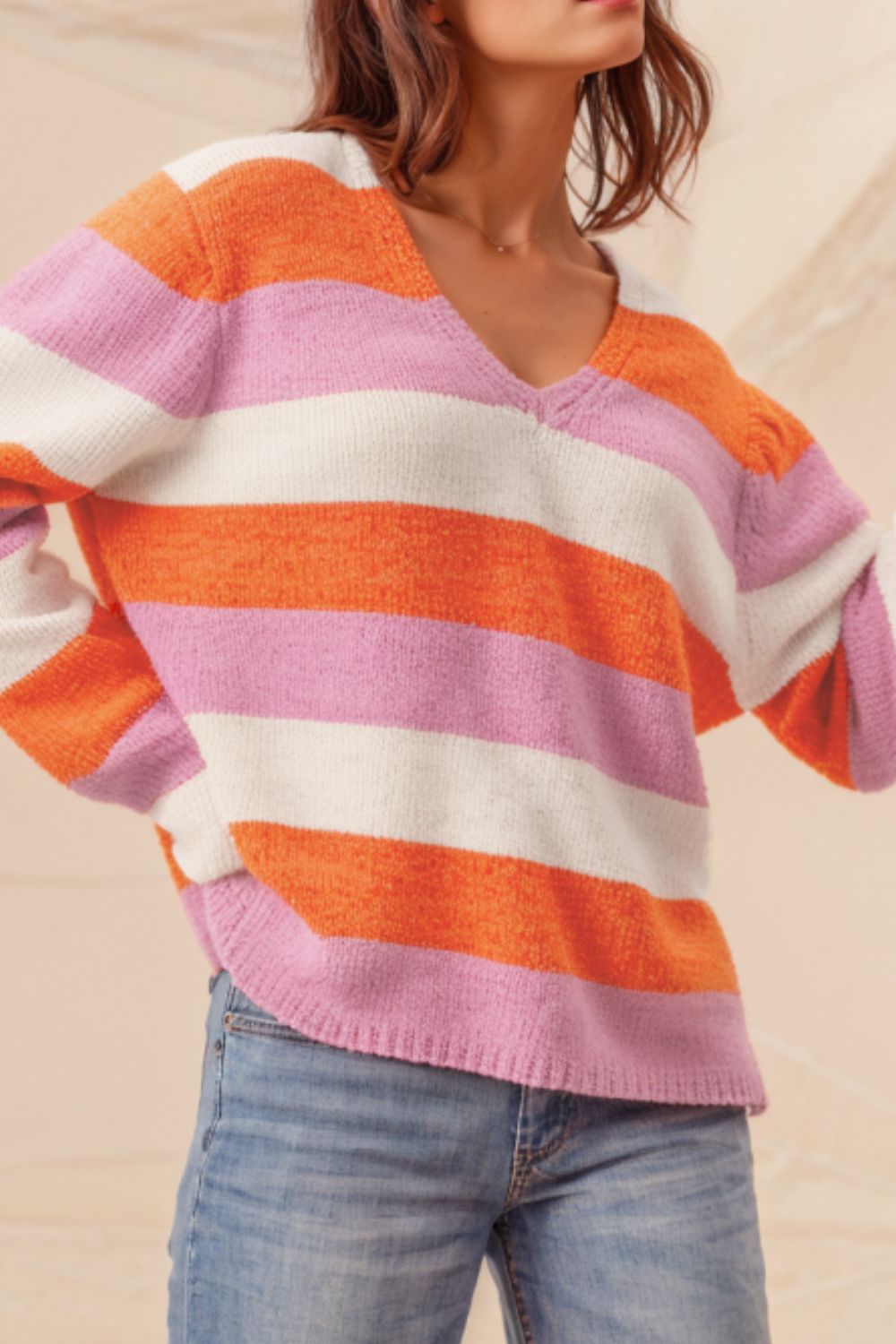 Zephariel Color Block V-Neck Long Sleeve Sweater