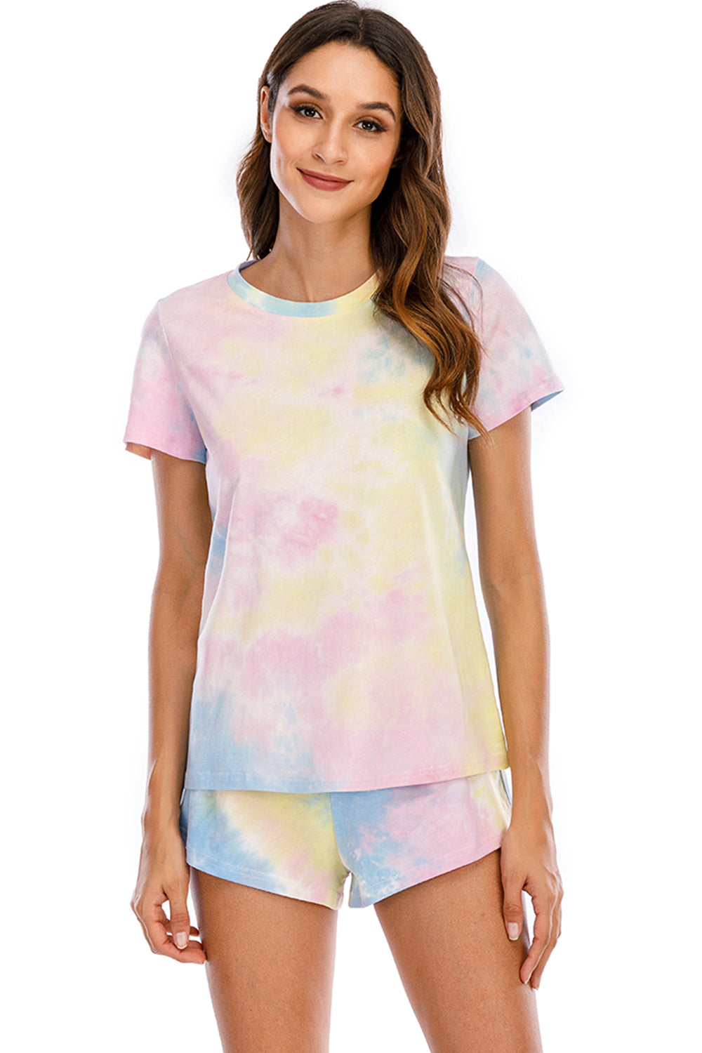 Zephariel Tie-Dye Round Neck Short Sleeve Top and Shorts Lounge Set