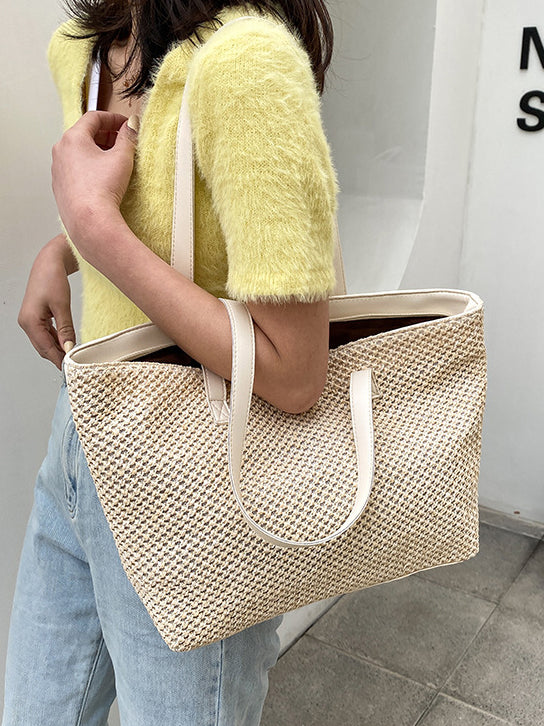 Zephariel Solid Color Woven Tote Bag