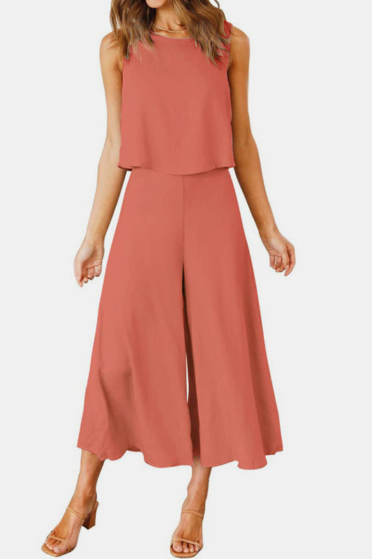 Zephariel Round Neck Top and Wide Leg Pants Set