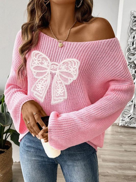 Zephariel Bow Boat Neck Long Sleeve Sweater