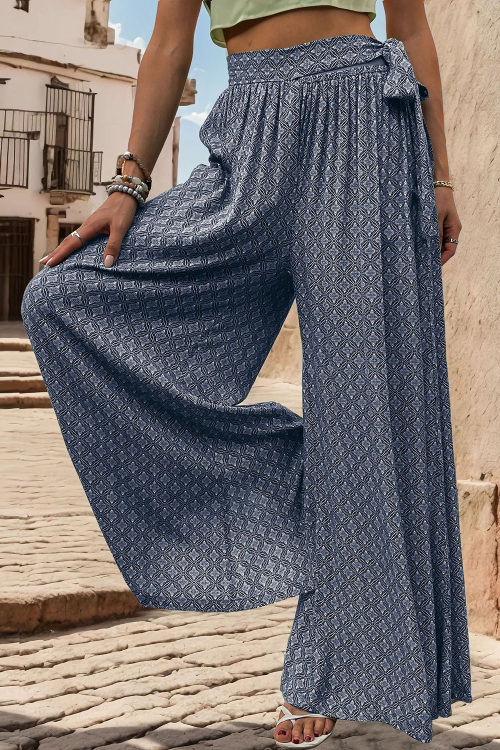 Zephariel Printed Tied Wide Leg Pants