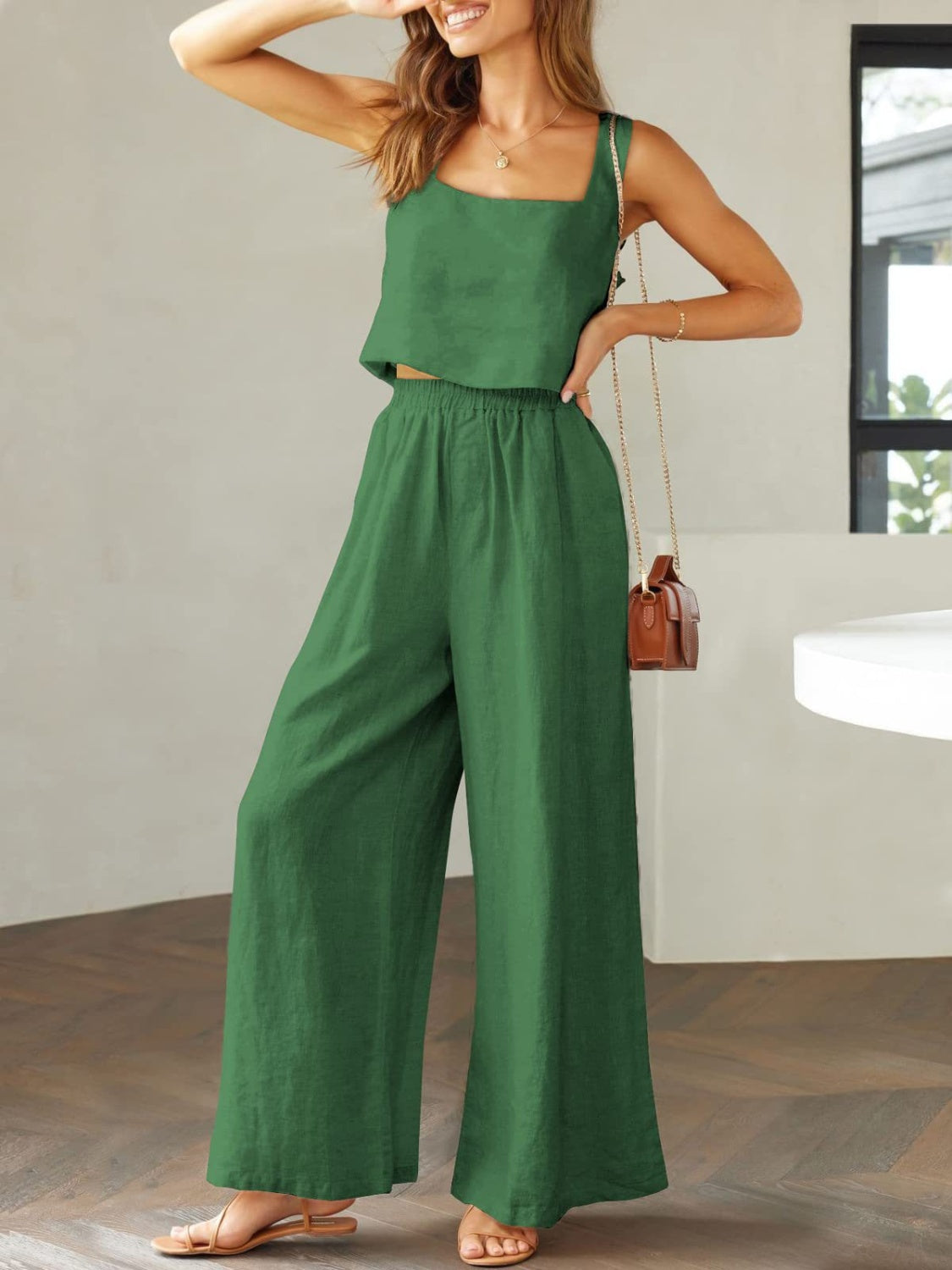 Zephariel Square Neck Top and Wide Leg Pants Set