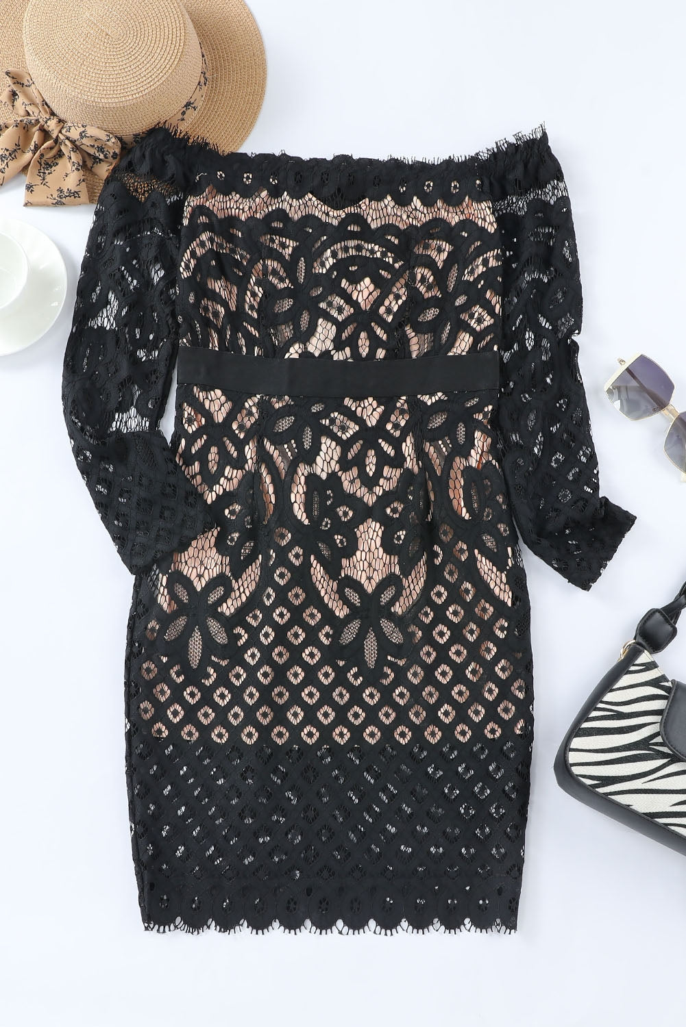 Zephariel Off-Shoulder Long Sleeve Lace Dress