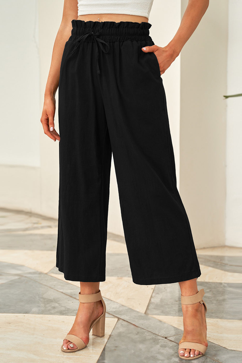 Zephariel Drawstring Paperbag Waist Wide Leg Pants