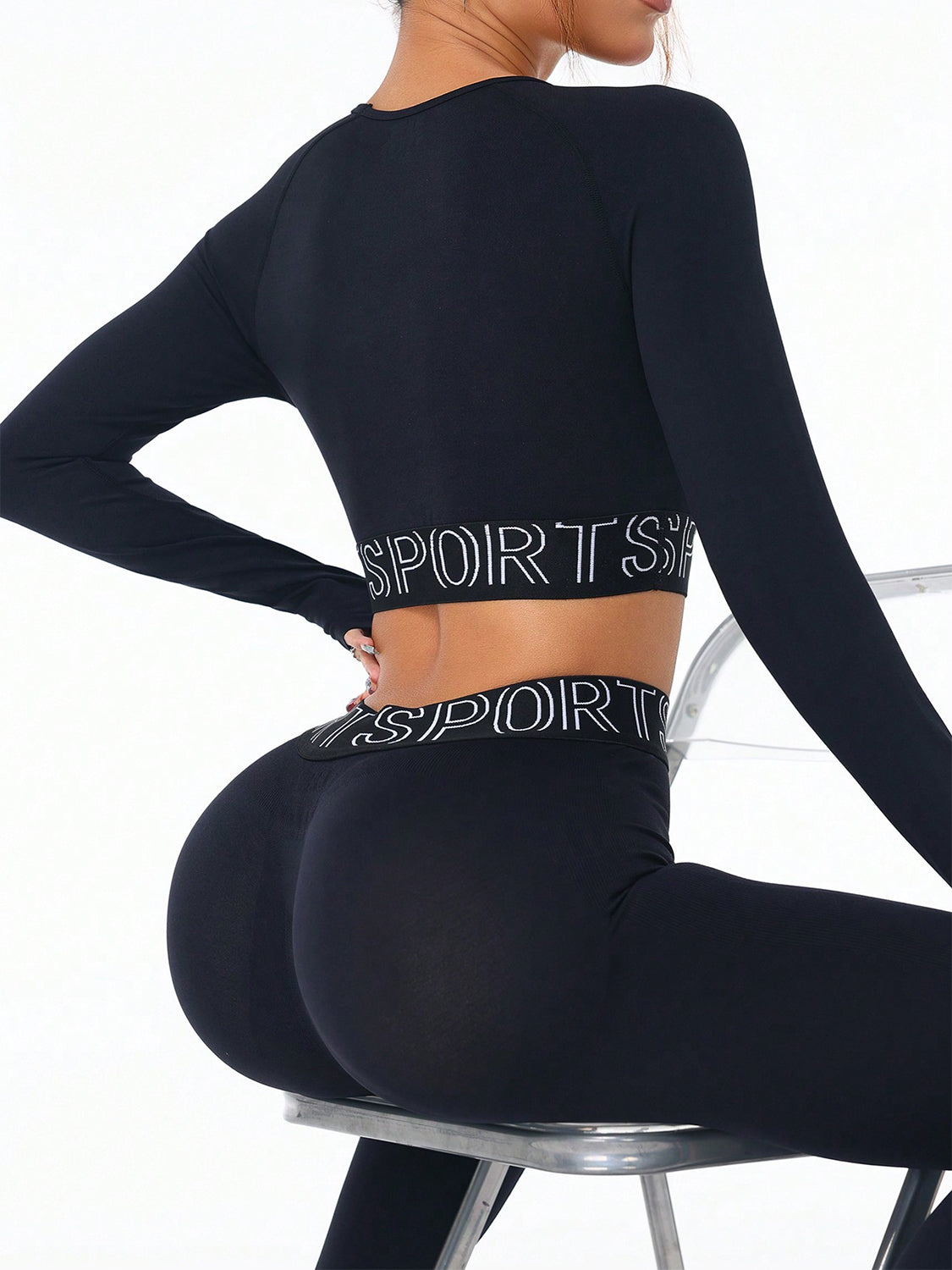 Zephariel Letter Print Round Neck Long Sleeve Top and Leggings Active Set