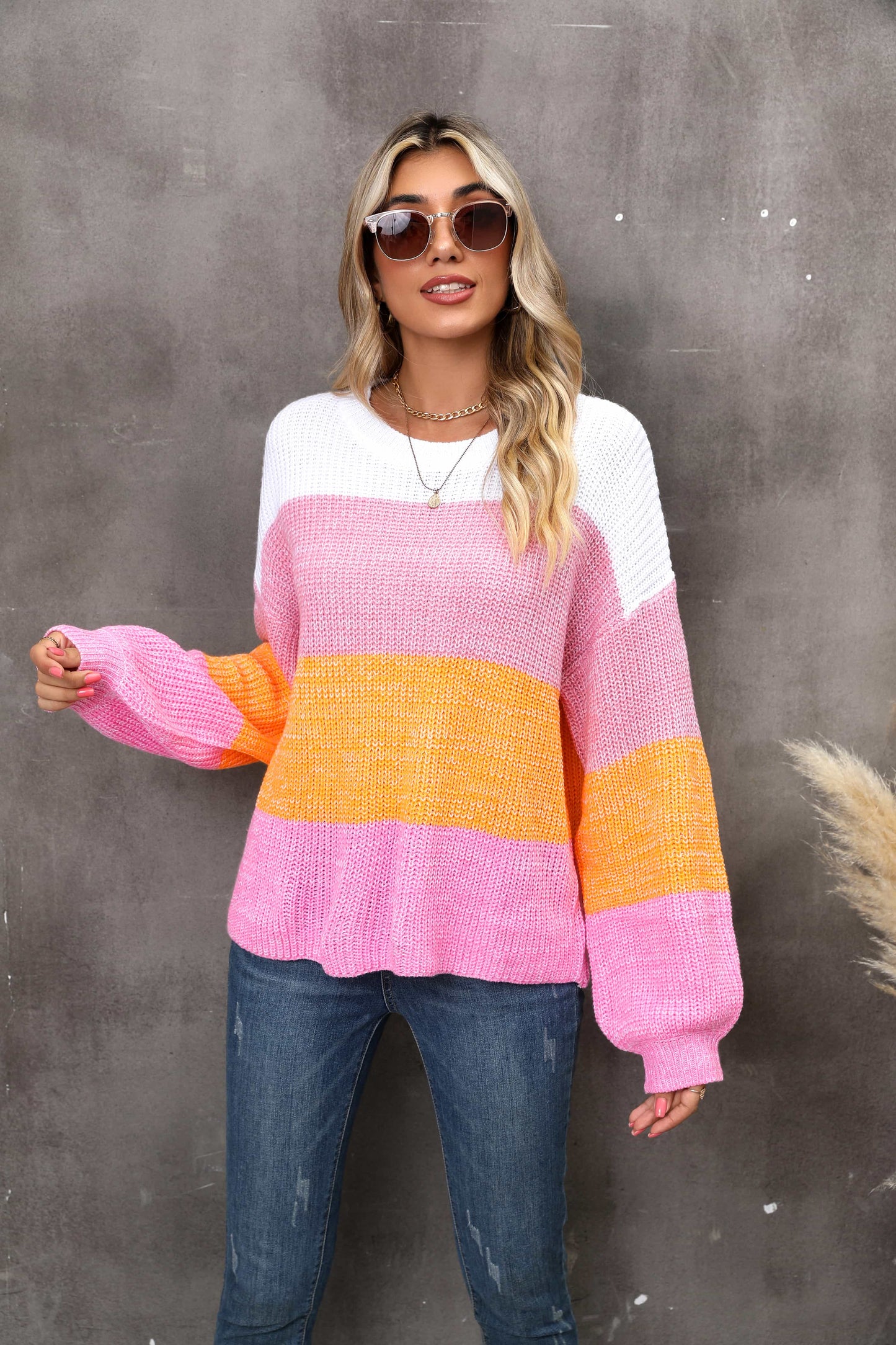 Zephariel Color Block Round Neck Dropped Shoulder Sweater