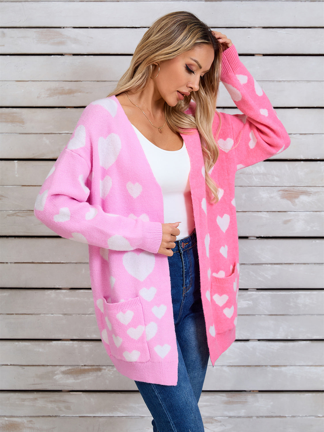 Zephariel Heart Open Front Long Sleeve Cardigan