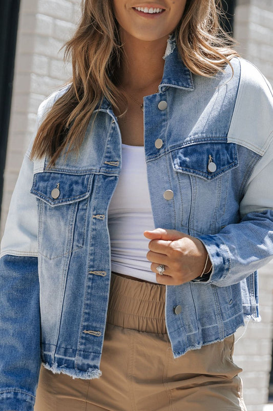 Zephariel Distressed Button Up Drop Shoulder Denim Jacket