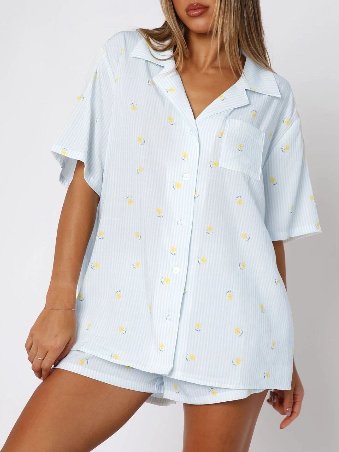 Zephariel Printed Collared Neck Short Sleeve Top and Shorts Set