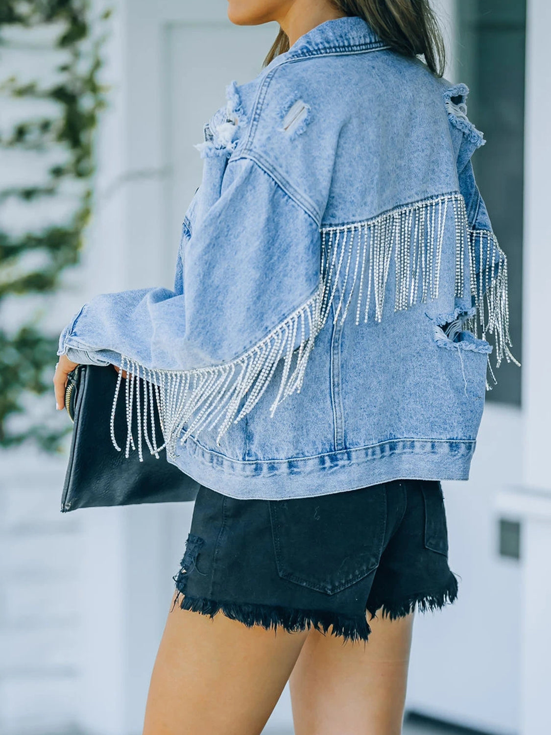 Zephariel Distressed Fringe Denim Jacket