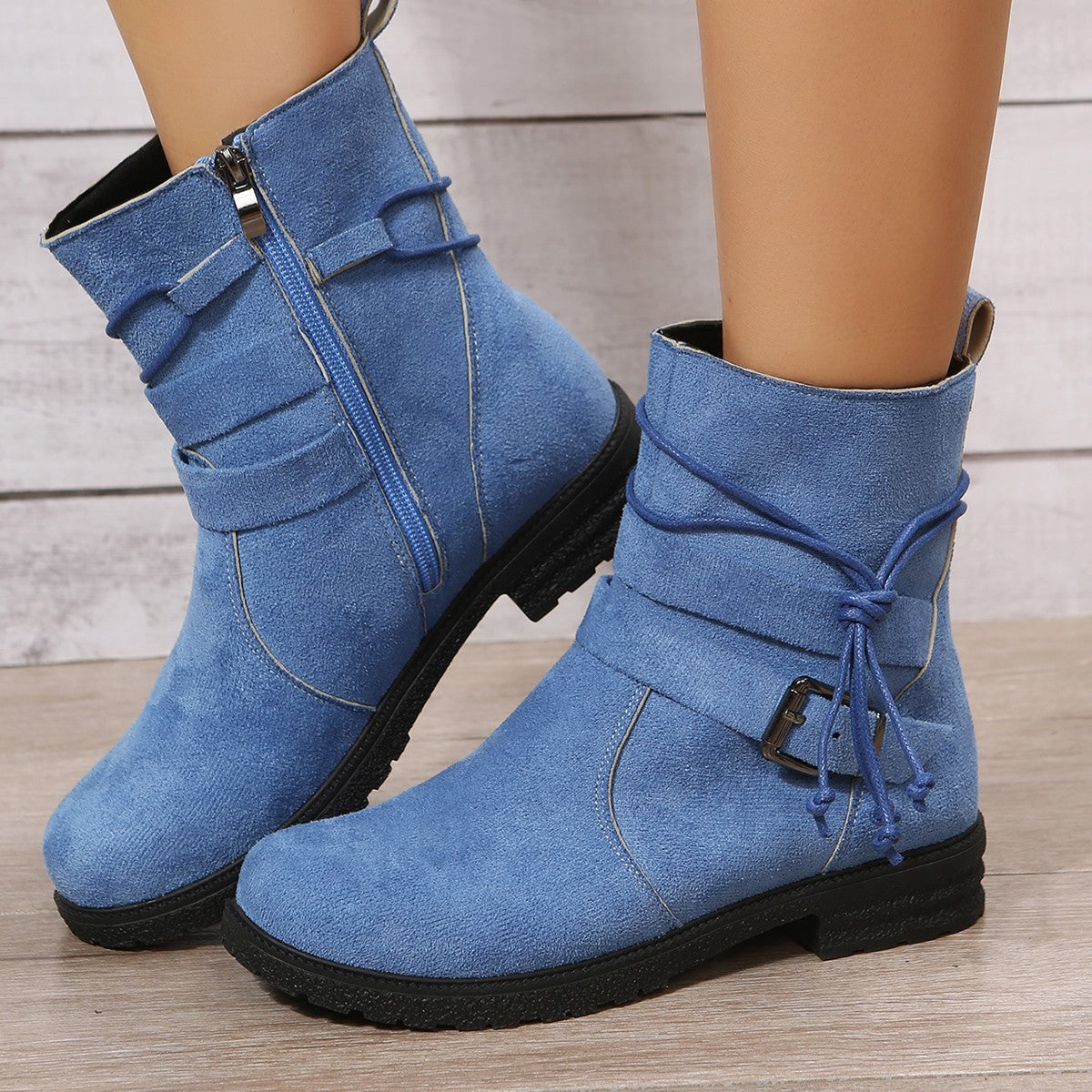 Zephariel Suede Side Zip Round Toe Boots