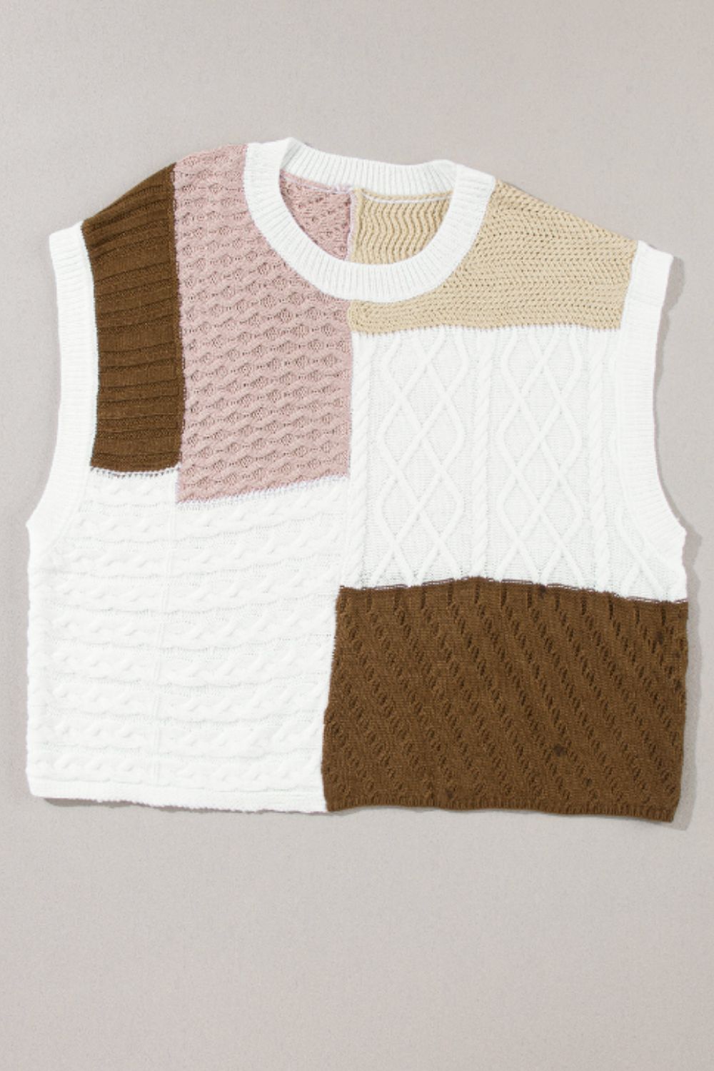 Zephariel Cable-Knit Color Block Round Neck Sweater Vest