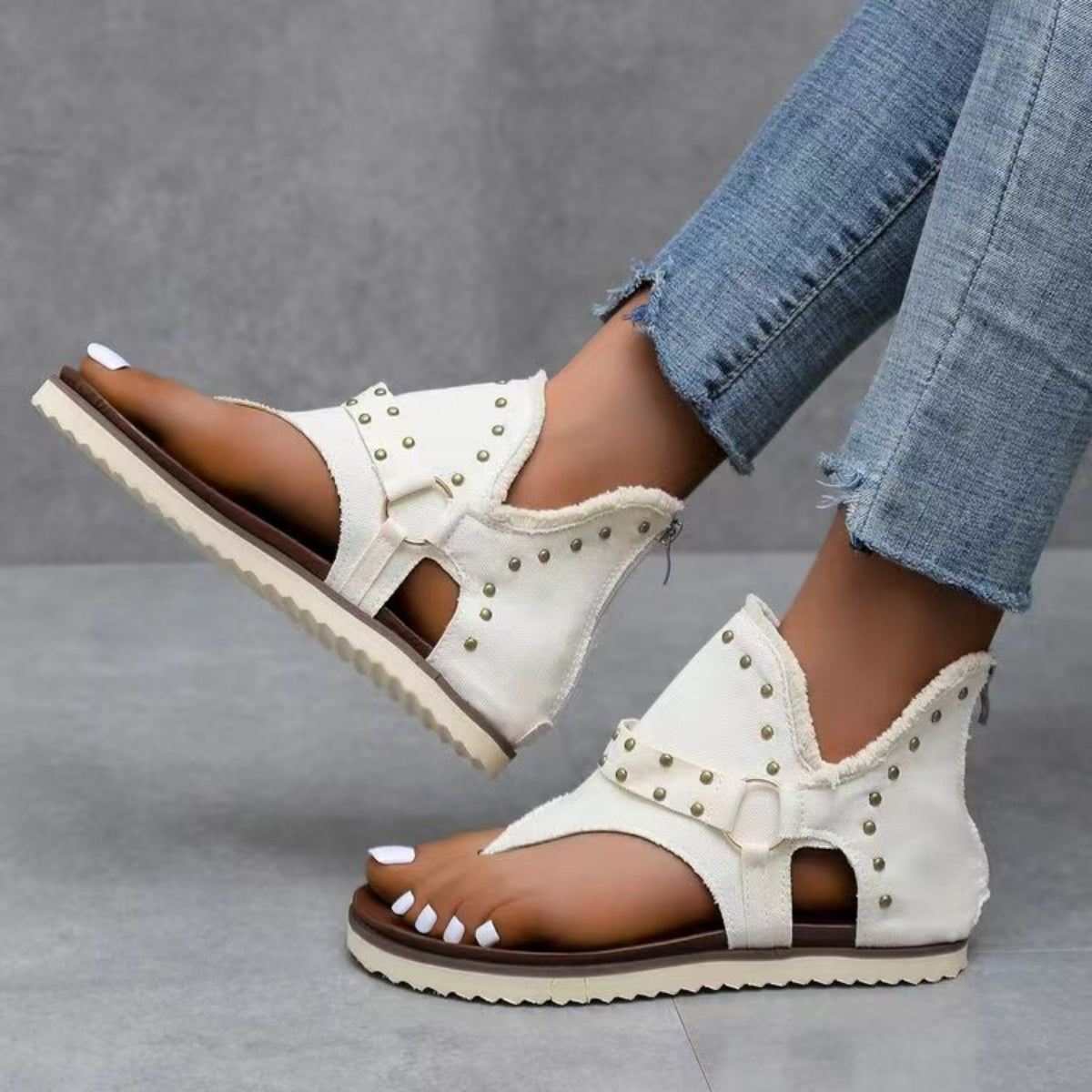 Zephariel Studded Raw Hem Flat Sandals