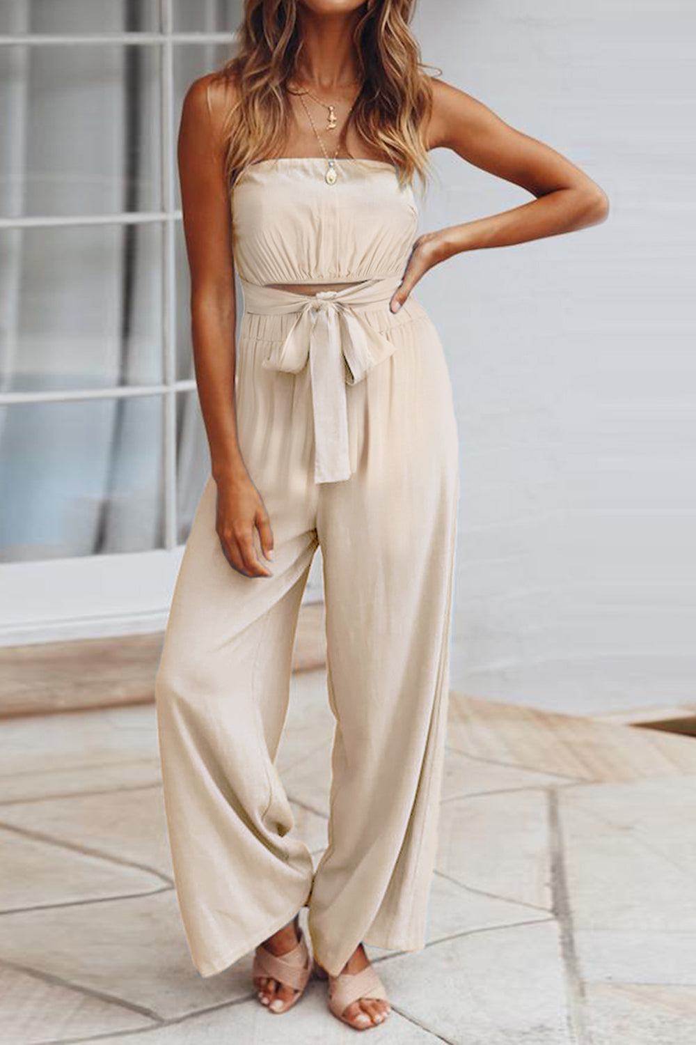 Zephariel Tied Cutout Tube Wide Leg Jumpsuit