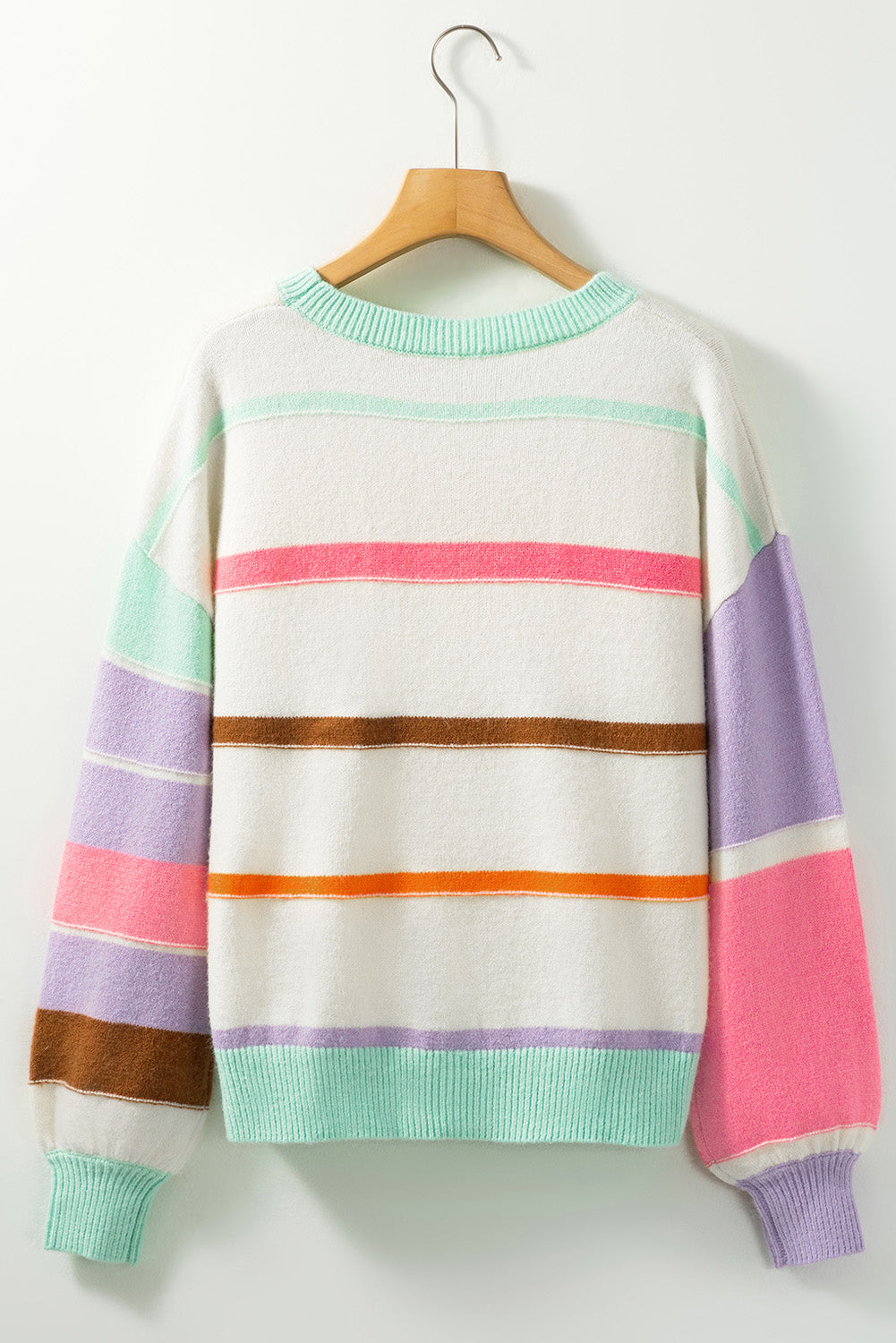 Zephariel Contrast Striped Round Neck Drop Shoulder Sweater