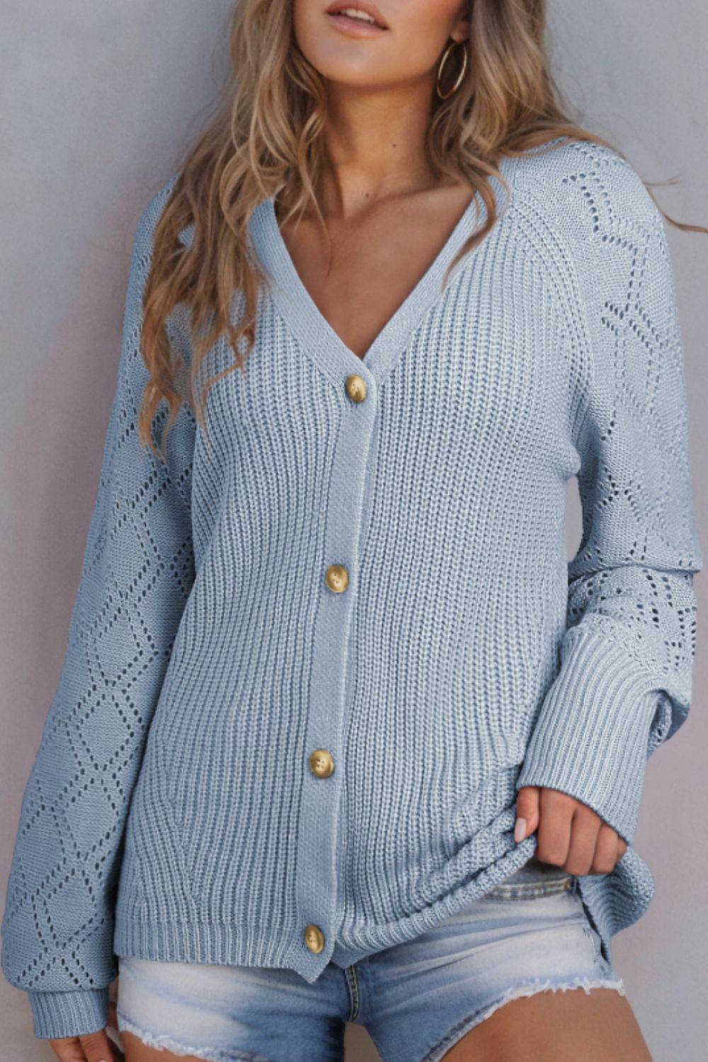 Zephariel Openwork V-Neck Button Up Cardigan