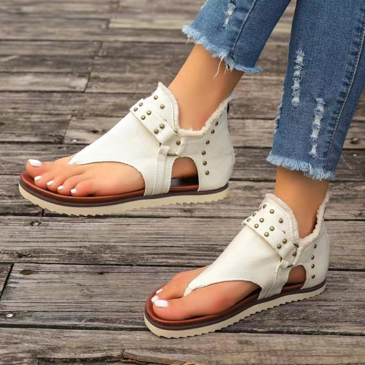 Zephariel Studded Raw Hem Flat Sandals