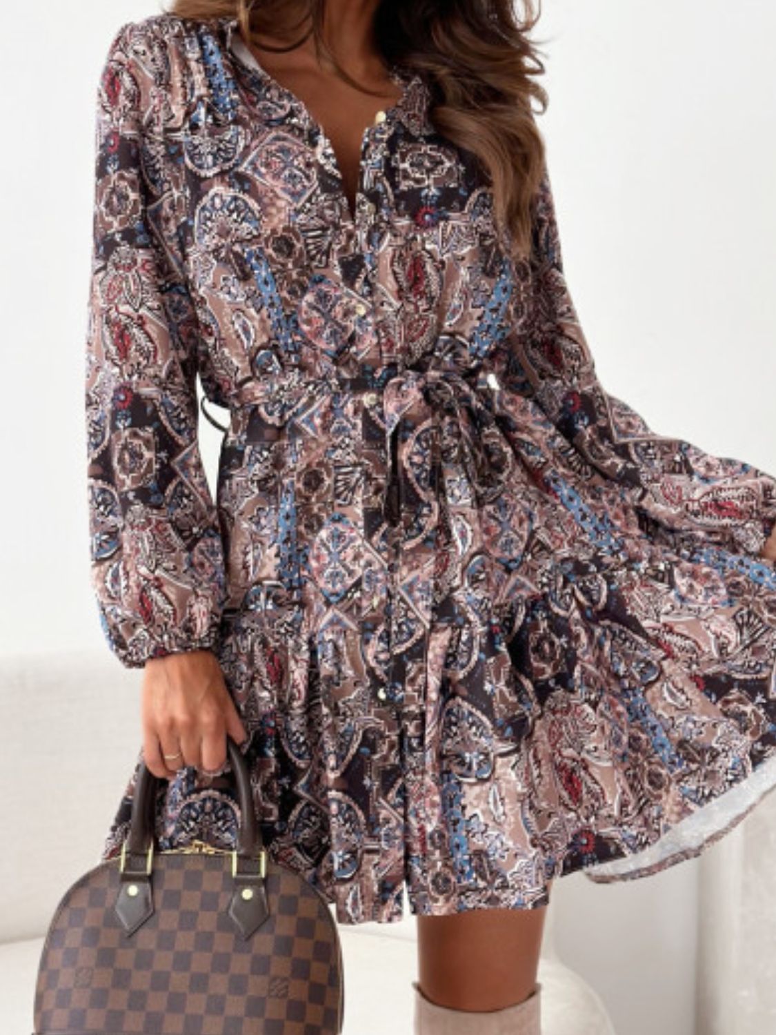 Zephariel Ruffle Hem Floral Long Sleeve Dress