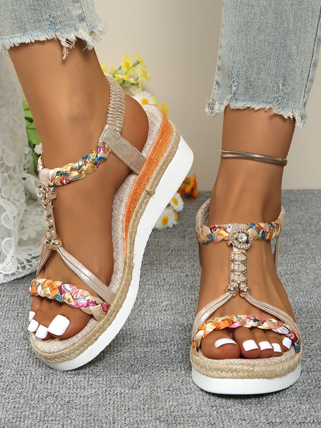 Zephariel Contrast Woven Wedge Sandals