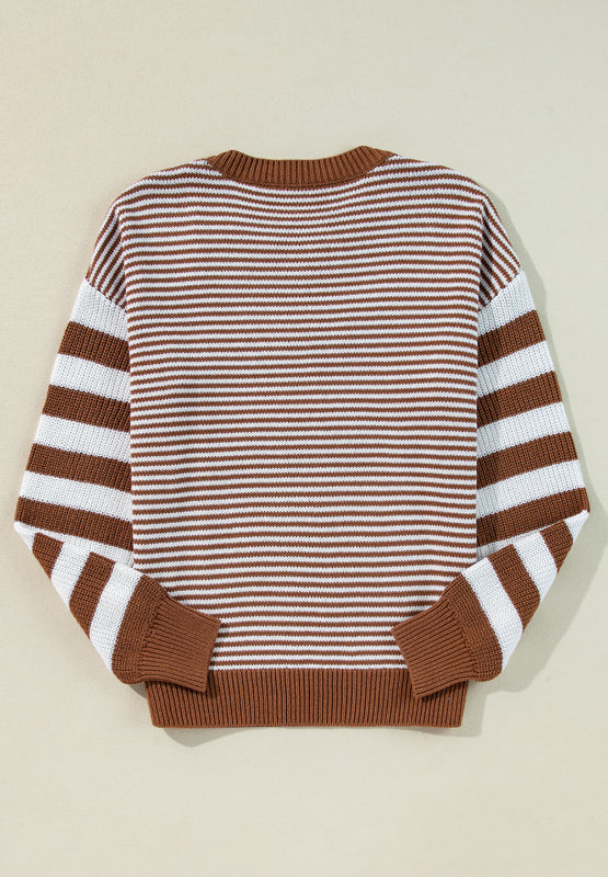 Zephariel Striped Round Neck Dropped Shoulder Sweater