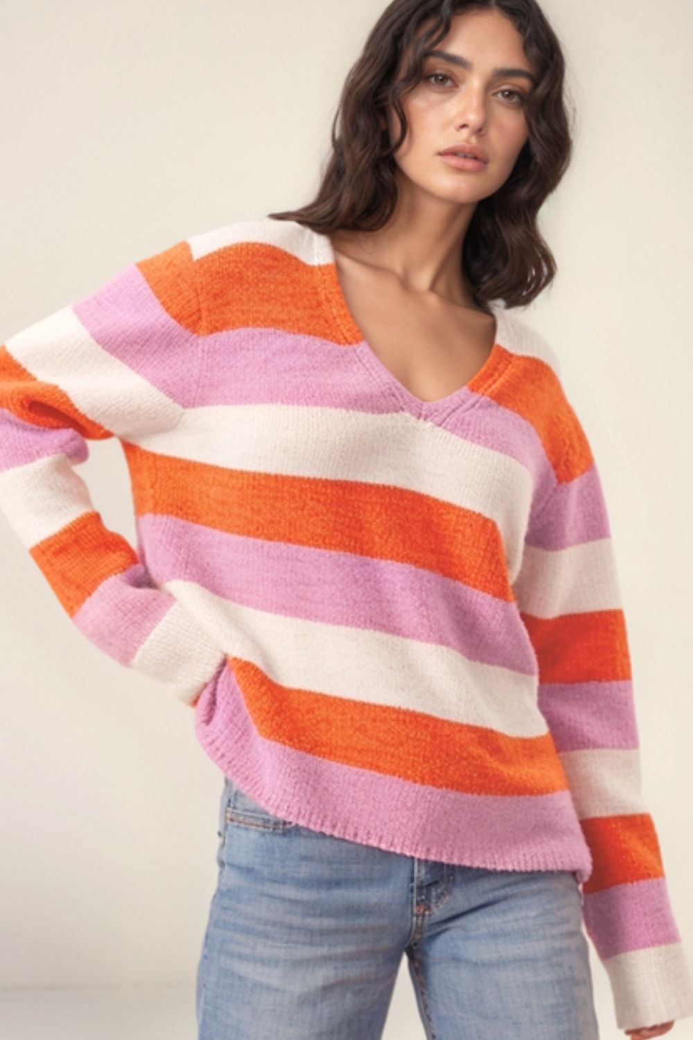 Zephariel Color Block V-Neck Long Sleeve Sweater