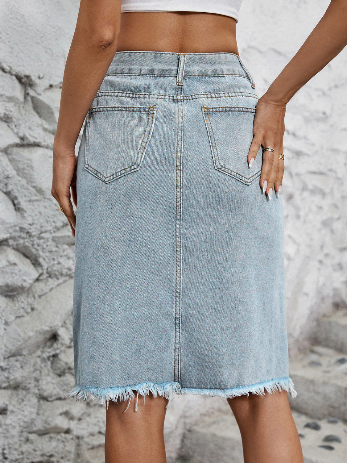 Zephariel Raw Hem Slit Denim Skirt