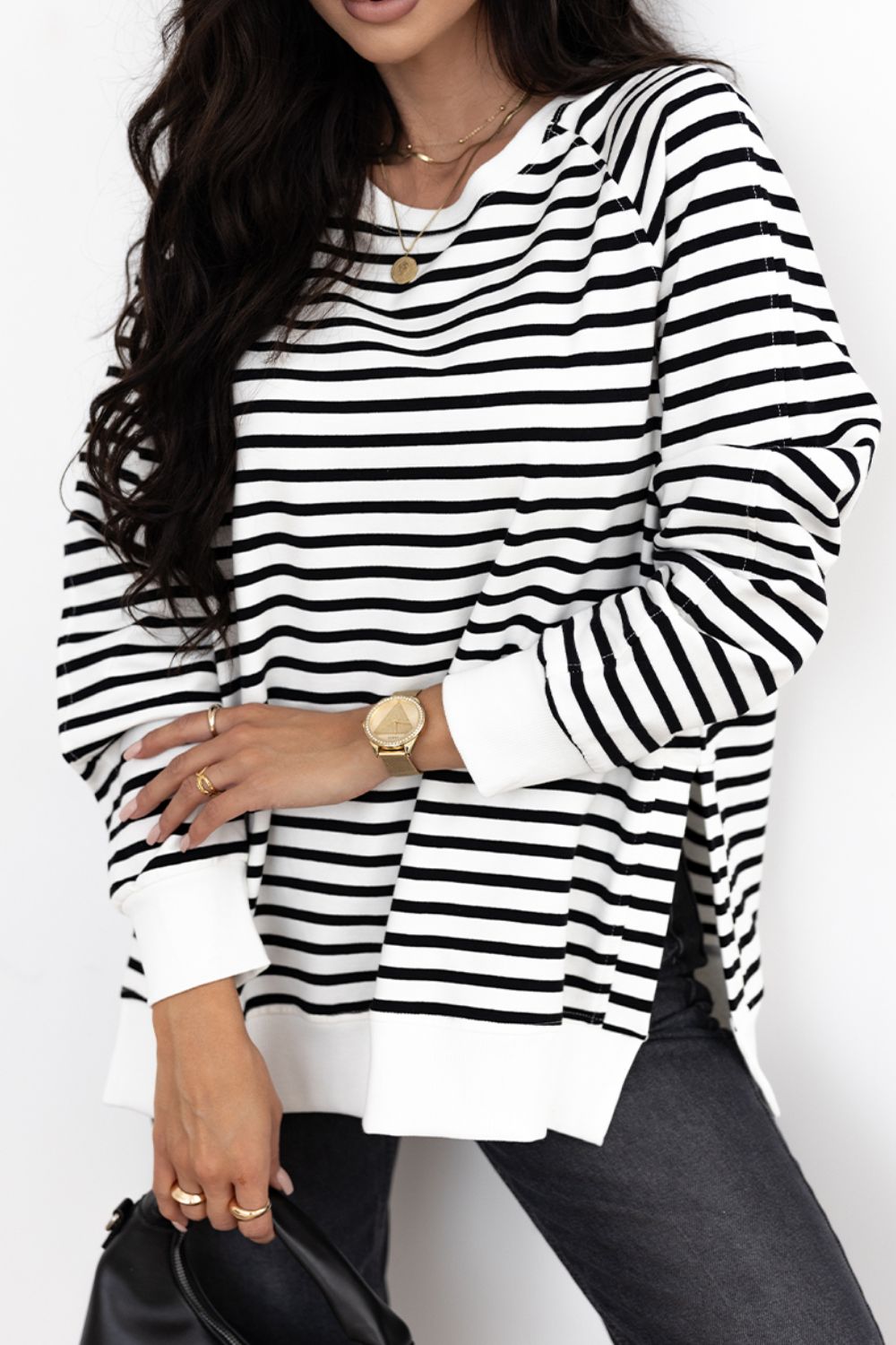 Zephariel Side Slit Stripe Raglan Sleeve Sweatshirt