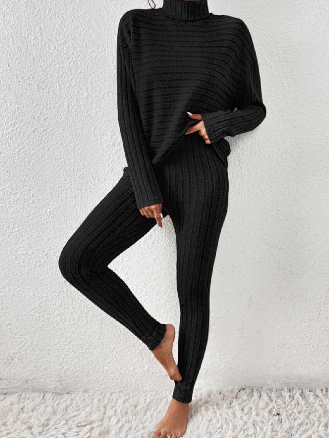 Zephariel Ribbed Turtleneck Top and Pants Set