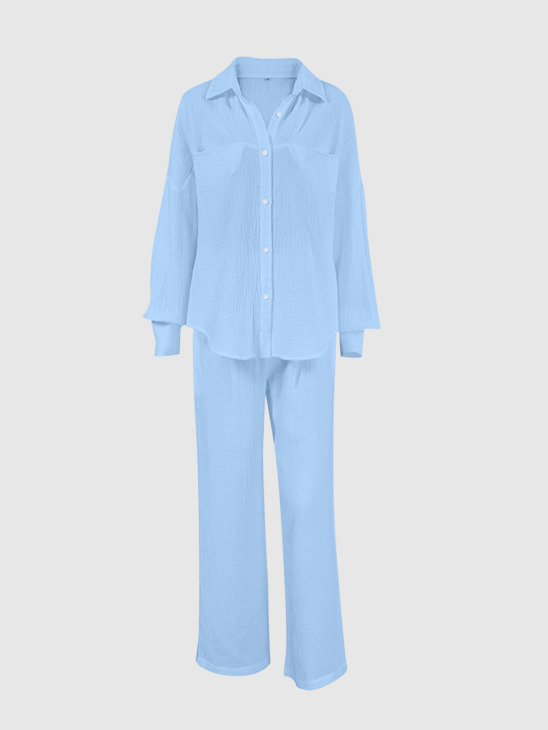 Zephariel Texture Button Up Long Sleeve Shirt and Pants Set