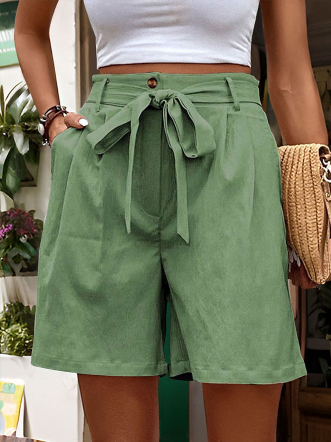 Zephariel Tied High Waist Shorts with Pockets