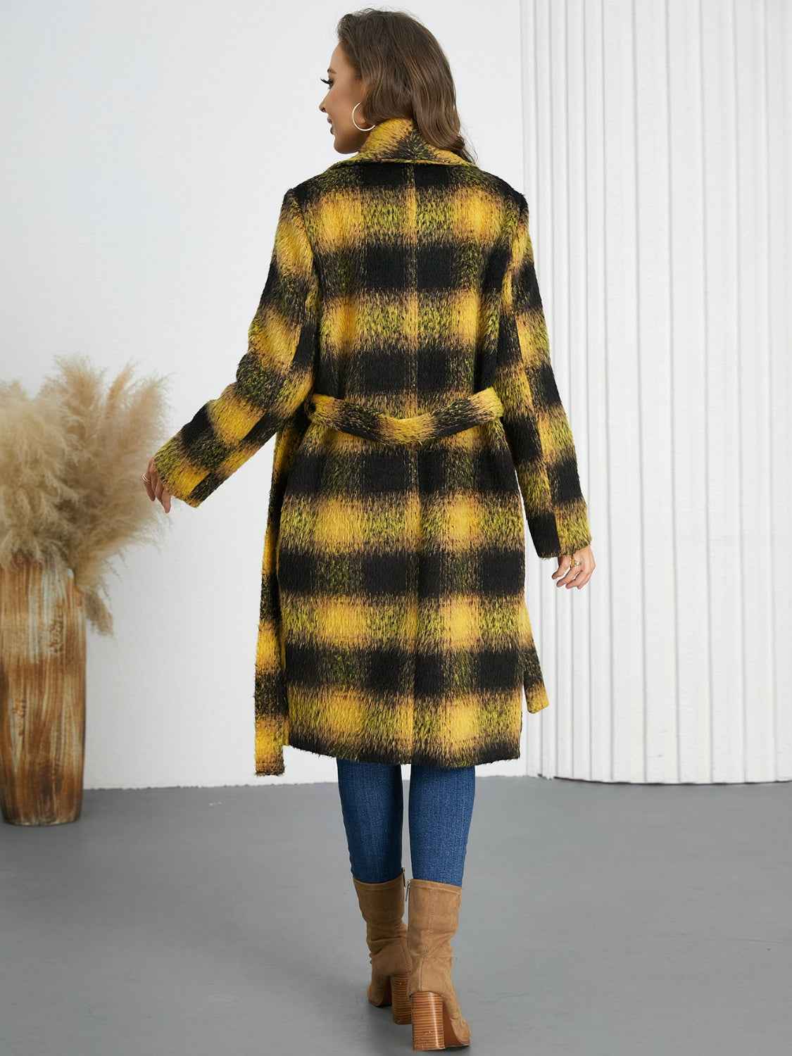 Zephariel Plaid Tie Waist Long Sleeve Coat