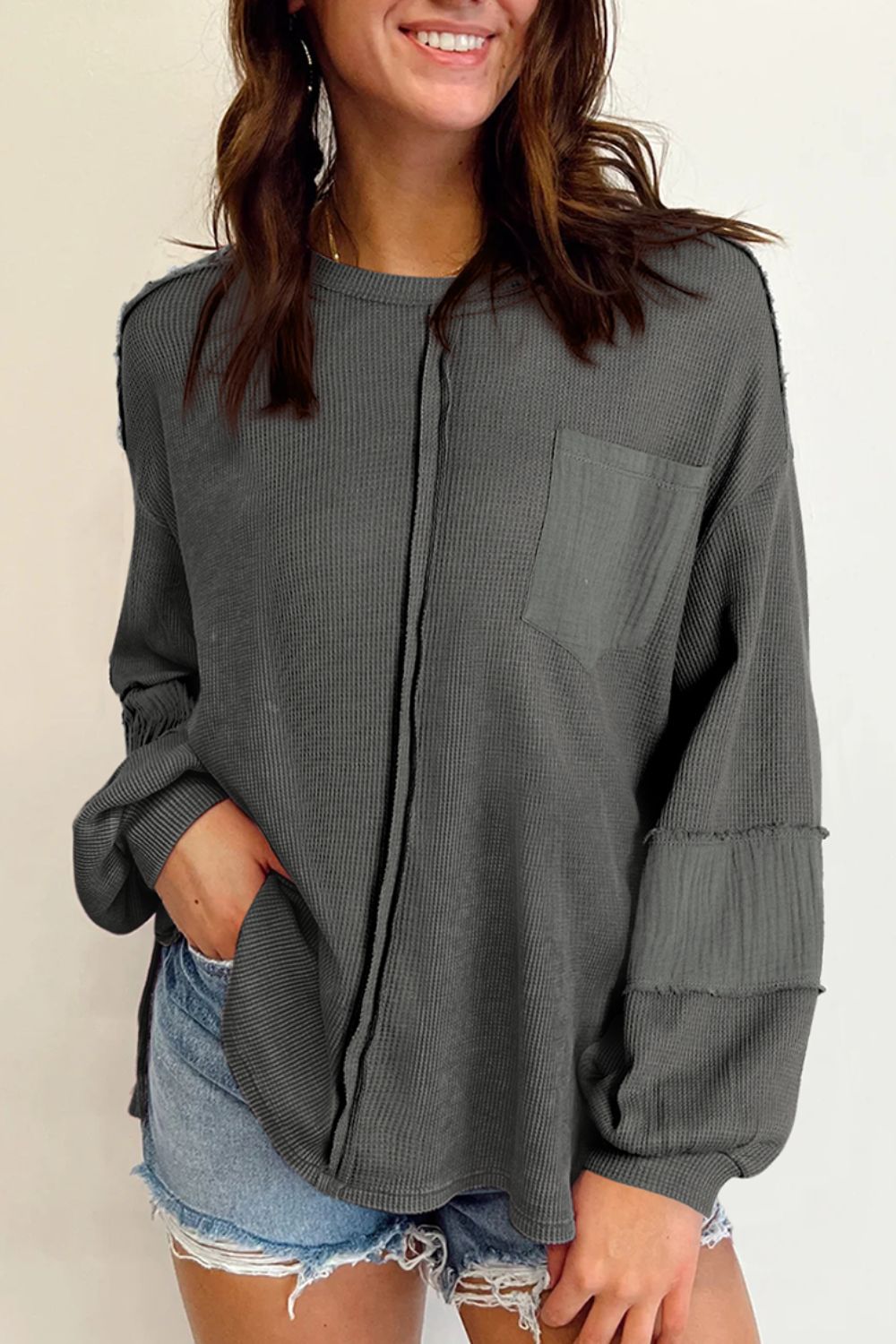 Zephariel Exposed Seam Round Neck Long Sleeve Sweatshirt