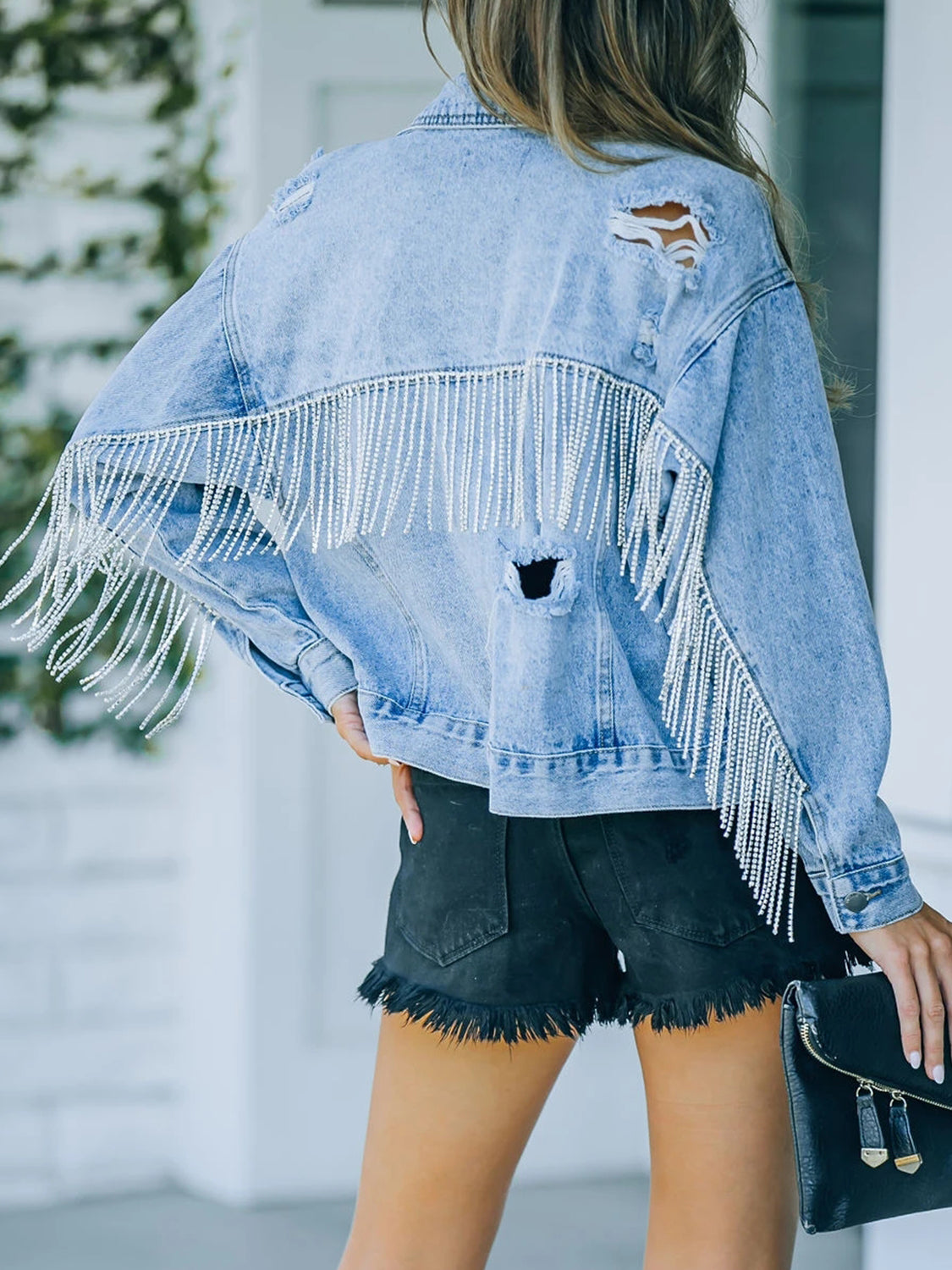 Zephariel Distressed Fringe Denim Jacket