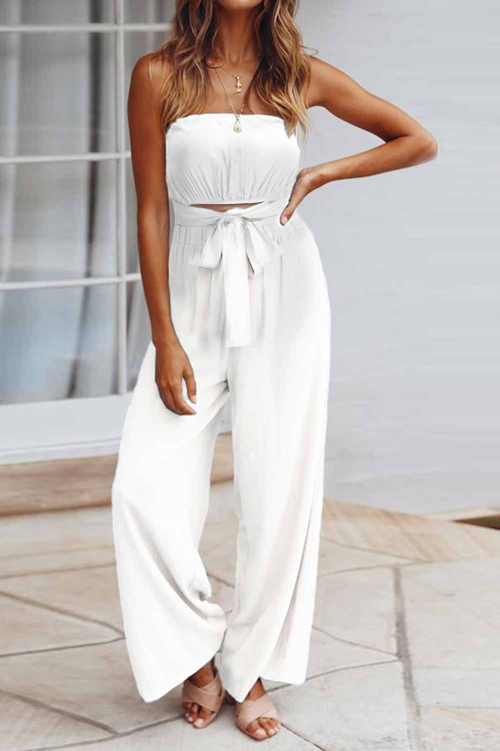 Zephariel Tied Cutout Tube Wide Leg Jumpsuit