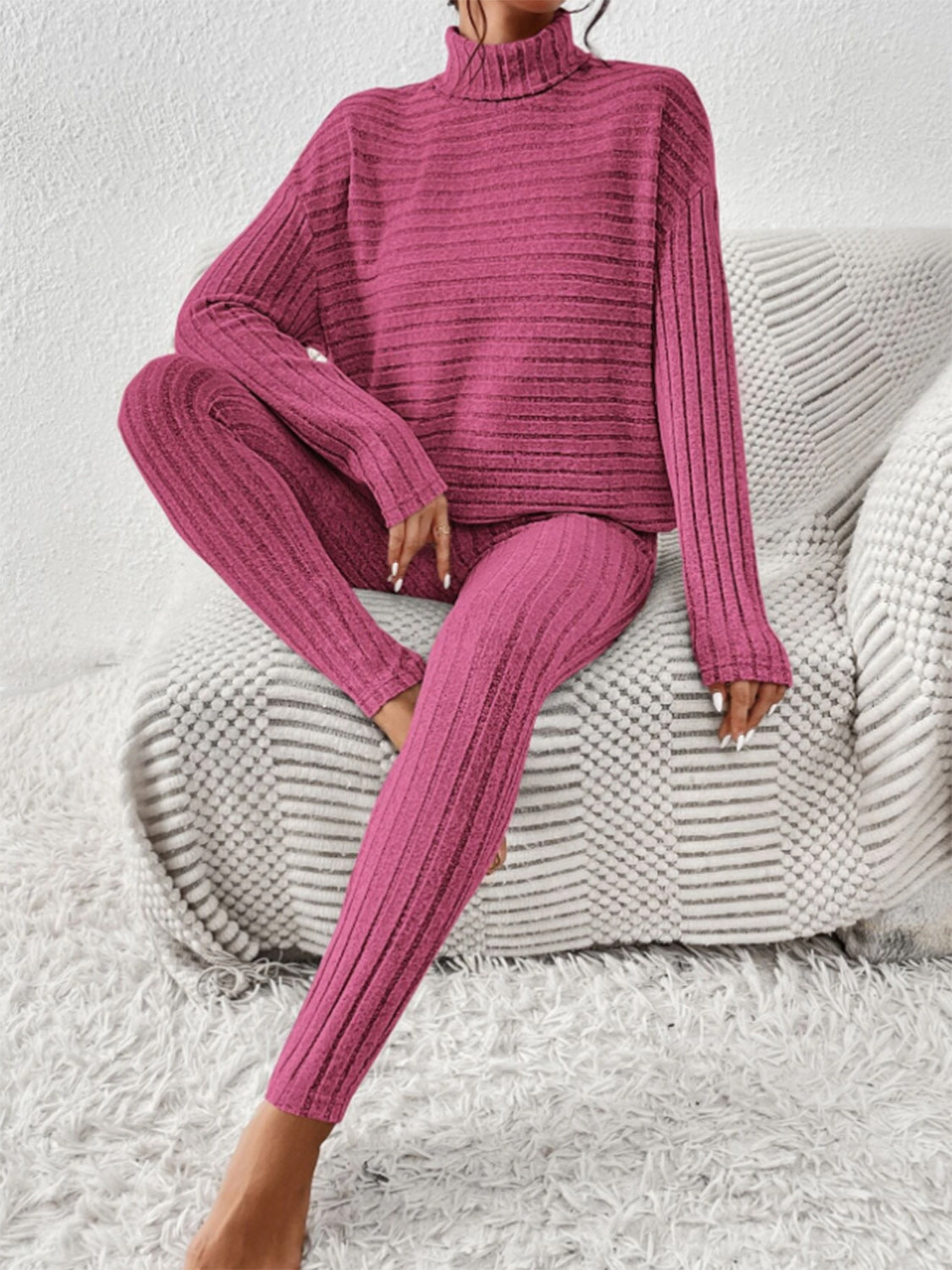 Zephariel Ribbed Turtleneck Top and Pants Set