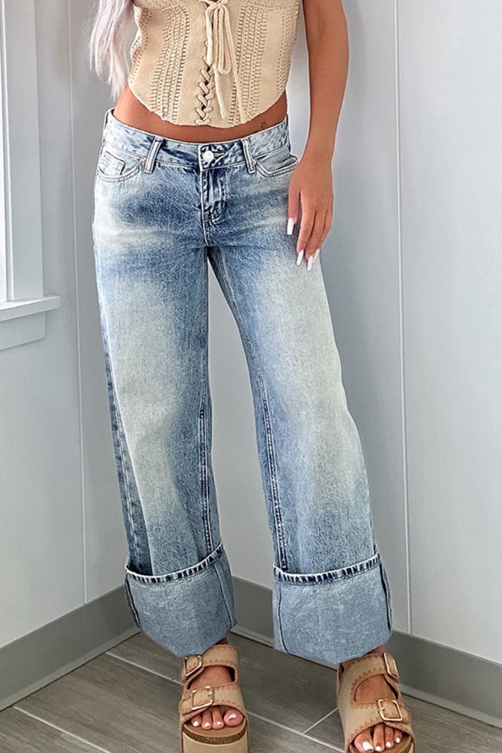 Zephariel Washed Wide Leg Jeans with Pockets