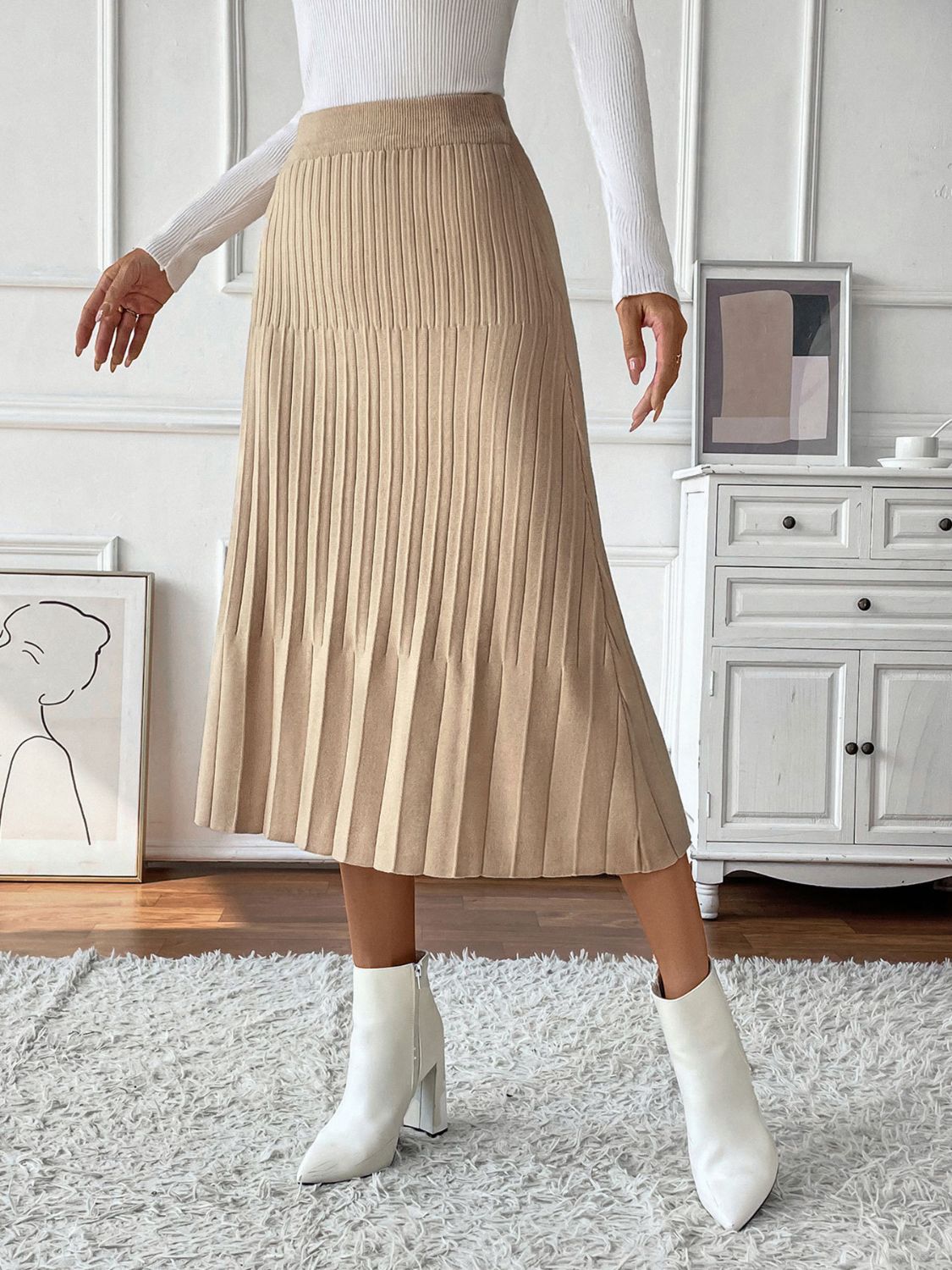 Zephariel Pleated Midi Sweater Skirt