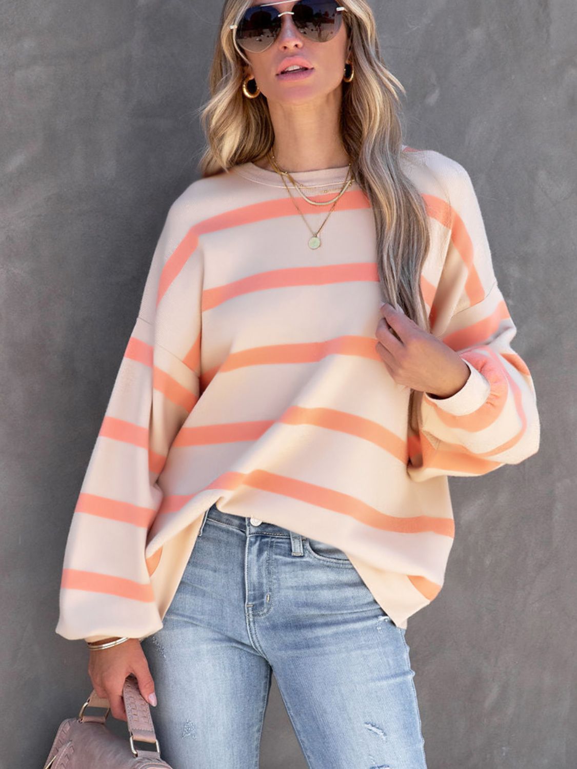 Zephariel Striped Round Neck Long Sleeve Sweatshirt