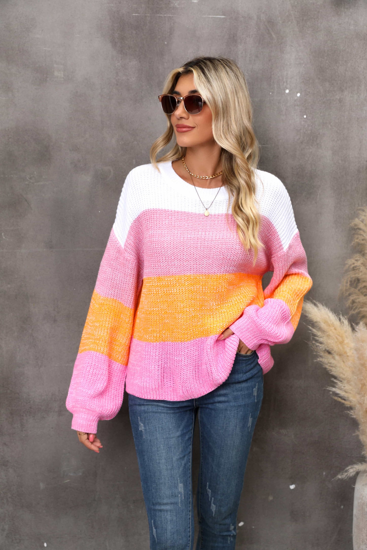 Zephariel Color Block Round Neck Dropped Shoulder Sweater