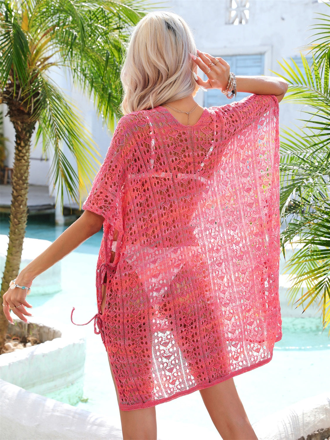 Zephariel Slit Openwork V-Neck Cover Up