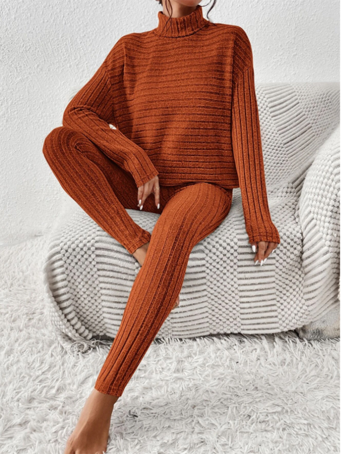 Zephariel Ribbed Turtleneck Top and Pants Set